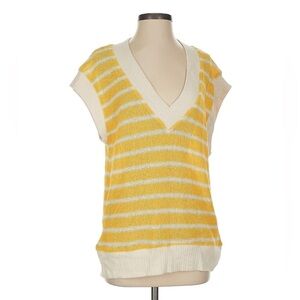 Zara Yellow and White Striped Women's Sweater Size Small